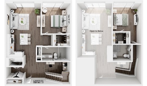 a renovated floor plan with a bedroom and a living room